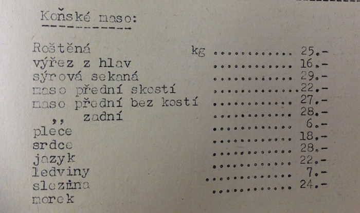 Ceník Cena koňského masa